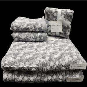8pc ECO Melange Bath Hand Washcloth Towel Set Gray White Geo New